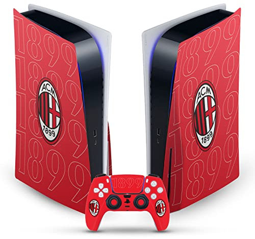 Head Case Designs Licenza Ufficiale AC Milan 1899 Logo Nero Arte Vinile Frontalino Sticker Gaming Pelle Adesivo Compatibile con Sony Playstation 5 PS5 Disc Edition Console & DualSense Controller
