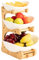 AdelDream Fruchtkuchen stehen mehrstöckiger Keramik-Obstkübel mehrstöckiger Obstsalat mit hölzernen Ständern strapazierfähig für Küchendekoration Gemüse Obst Snacks 3 Stufe Weiß