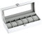 LINGFANSTORE Uhrenbox Uhrenkasten, Uhrenbox Herren für 6 Uhren, mit Glasfenster, aus PU Leder und Samt, von Uhren und Schmuck Aufbewahrung (Weiß-W04W)