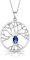 DTPsilver® Collier avec Pendentif Arbre de Vie et Cristal en Verre coloré Facetté en Argent Fin 925 - Maille Gourmette - Bleu Saphir