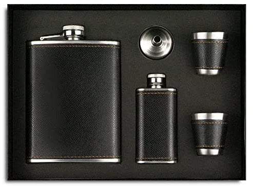 Flachmann Set 260ML Edelstahl Whisky Topf Mini Schnapsflasche Upscale Tragbar Alkoho Geschenke (schwarz)