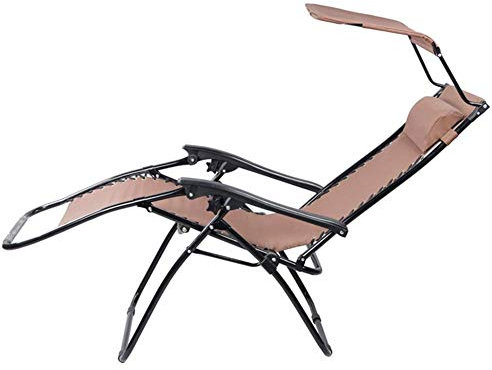 Heavy Duty Schwerelosigkeits-Liegestuhl mit strapazierfähigem Rückenlehnen-Sonnenschutz-Baldachin, zusammenklappbarer Lounge-Sessel, leicht zu tragen mit Griff, Unterstützung 150 kg (Color : Brown)