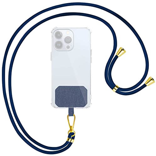 mtb more energy® Universal Handykette - Dunkelblau - Metallteile Farbe Gold - kompatibel mit vielen Handyhüllen - Band Seil Kordel zum Umhängen