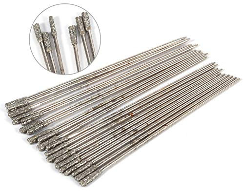 20 Stück 1 mm Steinbohrer, Diamantbeschichtete Steinbohrerspitzen, solide Nadelspitzen für Schmuck, Halsketten, Ohrringe, Anhänger, Armbänder, Achat, 20 Stück