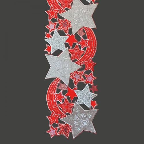 Raebel OHG Tischläufer Tischband Aufleger Weihnachten mit Sternen Bestickt 20x160 cm (rot / Silber)