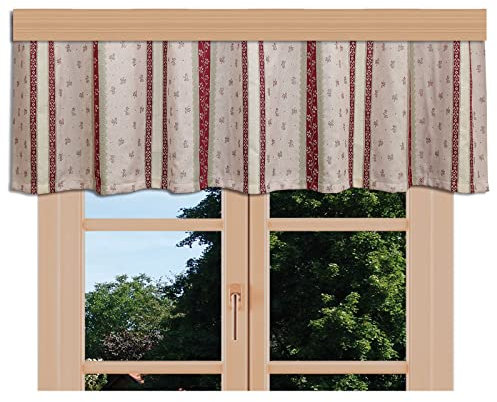 artex deko Landhaus-Querbehang Carlotta rot gestreift rustikale Gardine mit Reihband 40 cm hoch