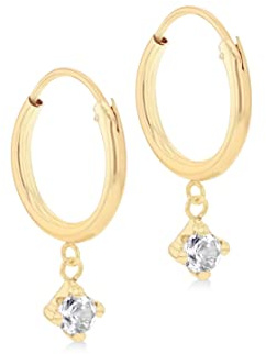 CARISSIMA Women's 9ct Yellow Gold 3mm Round White CZ 12mm Endless Hoop Drop Earrings