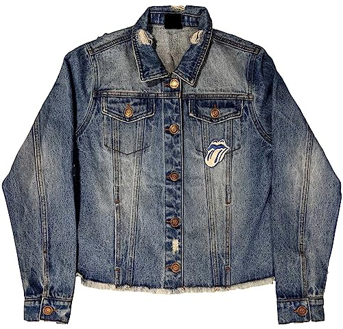 The Rolling Stones Denim Jacket Script Band Logo Official Womens Light Blue S