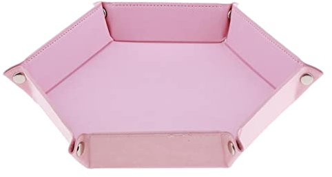 pistro Würfelhalter aus PU-Leder, zusammenklappbar, sechseckig, für RPG, DND und andere Tischspiele, Pink