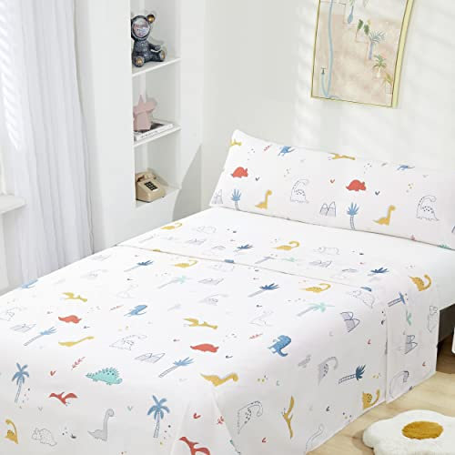 HOMEYA - Juego de sábanas infantil cama 105 - Juego de sábana verano 3 piezas, 1 Sábana bajera 105x190, 1 encimera 175x260 y 1 funda de almohada 45x125 ( Dinosaurios )