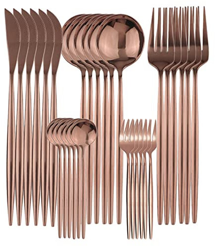 Set di posate da tavola in oro rosa da 30 pezzi, posate a specchio, posate da tavola in acciaio inossidabile, coltello da cucina, cucchiaio, posate occidentali (Color : Rose)
