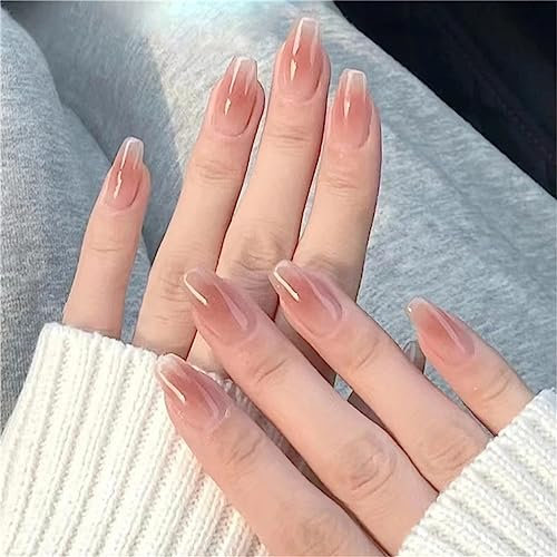 24pcs Blush Pink Transparent Fake Nail Short Ballerina Press on Nails for Women and Girls Nail Art Manicure Decoration