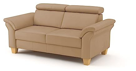 CAVADORE 2-Sitzer-Sofa Ammerland in Echtleder / Landhaus-Sofa mit Federkern + Kopfteilverstellung / 156 x 84 x 93 / Leder Beige