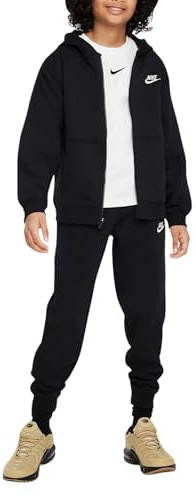 NIKE Unisex K NSW Club FLC FZ Tracksuit, Schwarz-Weiss, 14 Jahre