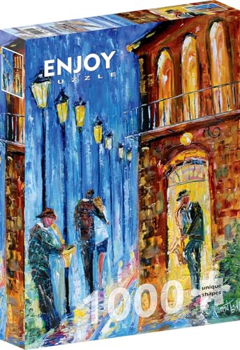 1000 Pieces Jigsaw Puzzle for Adults – Matte Finish, Soft Touch, Sturdy and Unique Pieces, Tight Fit, Vivid Colors, Missing Pieces Service – Couple in Love in The City of Jazz Music – by ENJOY Puzzle