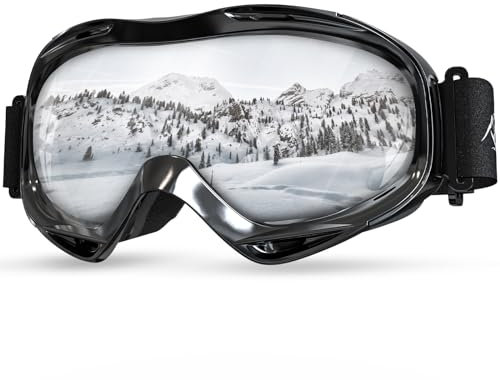 KTEBO Skibrille Herren Damen, UV-Schutz Snowboard brille Anti-Beschlag, Skibrille Verspiegelt für brillenträger - Silberbrille