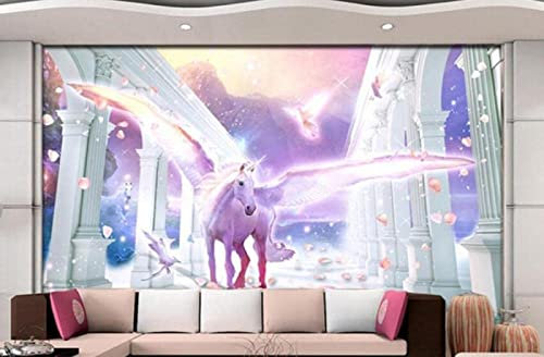 Tapete 3D Wandbild Lila Einhorn Träume Flügel Fototapete 3D Effekt Vliestapete Wohnzimmer Schlafzimmer Wanddeko