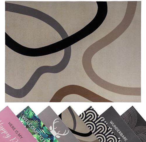 Primaflor Schmutzfangmatte - Velvet - Line Art - 90x120cm, Beige, rutschfeste, Moderne Fußmatte mit Geometrischem Muster, Flurteppich, Sauberlauf, Fußabtreter, Türvorleger mit Velour Oberfläche