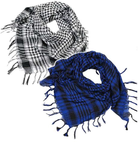 Palästinenser Tuch 2 Stück Palituch Palästinenser Arafat Tuch Klassisches Halstuch mit Fransen Shemagh Mode-Accessoire für Junge Männer und Frauen jeden Alters (Schwarz+Blau)