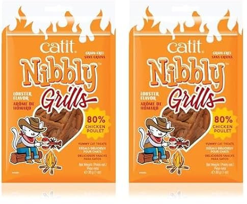 Catit Nibbly Grills, Kaustreifen aus Hühnchen und Hummer, für Katzen, 30g (Packung mit 2)