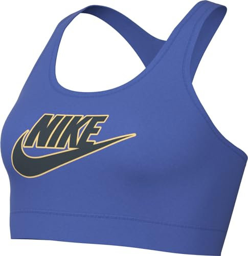Nike Damen Sport-BH W Nk Swsh Med SPT Futura Bra, Blue Joy/Melon Tint/Deep Jungle, FB4080-413, S
