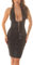 Koucla Damen Latex Look Neckholder Wetlook Kleid Midikleid Abendkleid mit Schnürung M