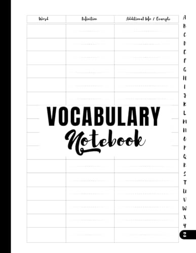 Vocabulary Notebook: Large Simple 3 Columns Vocabulary Journal with A-Z Alphabetical Tabs: White Cover