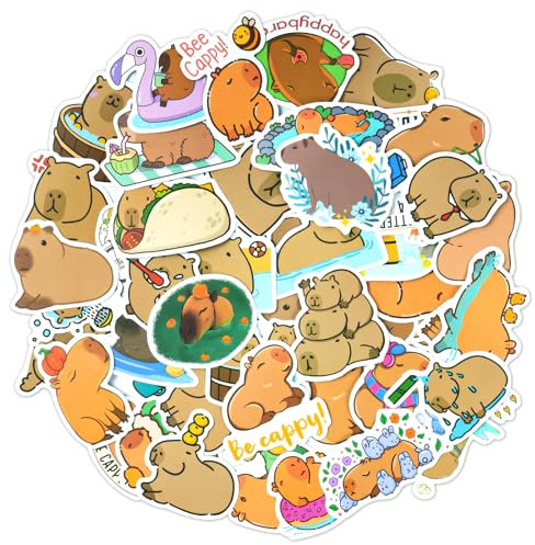 Vicloon Aufkleber für Kinder, 50 süße Capybara-Aufkleber, Wasserfeste Aaufkleber für Erwachsene und Kinder, wasserfeste Vinylaufkleber für Laptop, Skateboard, Telefon, Notebook, Teenager Aufkleber