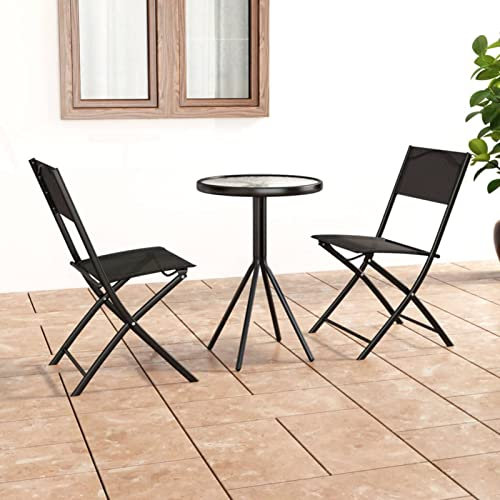 ShGaxin 3-TLG. Bistro-Set, Bistrotisch Mit 2 Stühlen, Gartenset Tisch Und Stühle, Balkontisch Klein, Bistroset, Balkonmöbel, Stahl Schwarz