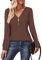 Gemulate Womens Lightweight Zipper Jumpers V Neck Sweater Ladies Long Sleeve Tops Casual Striped Sweaters Sweatshirts Tshirt Dark Brown S