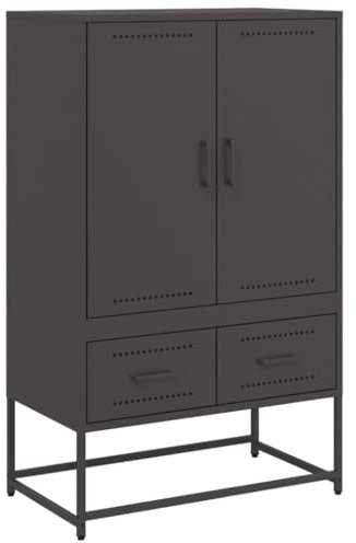 vidaXL Highboard, Hochschrank mit Stauraum, Kommode für Wohnzimmer Schlafzimmer, Sideboard Beistellschrank, Schwarz Kaltgewalzter Stahl