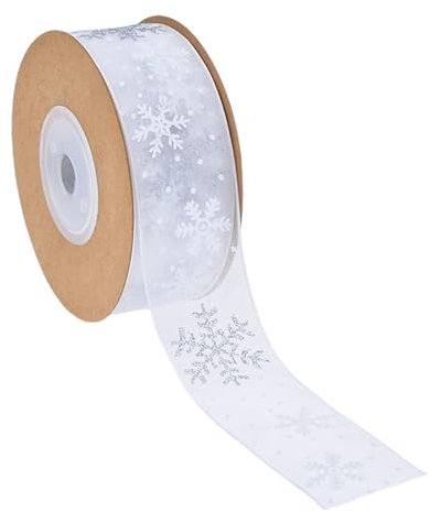 duoyif Dekoband Weiße 2,5cm 9m Geschenkband Organzaband, Chiffon Band Schleifenband, Organza Dekoband Für Weihnachten Hochzeit Deko Geschenkverpackung Geburtstag Bastelarbeiten (Weiße Schneeflocke)