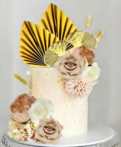 Boho Cake Topper Flower Cake Decorations Rose Gold Cake Decorations Palm Leaves Butterfly for Wedding Baby Shower Birthday Party Supplies