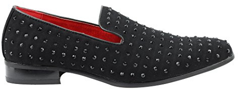 Mens Faux Black Suede Leather Lined Loafer Glitter Shiny Stone Studded Party Dress Shoes [BALDORIA-Black-Suede, UK 7/US 8 EU 41]