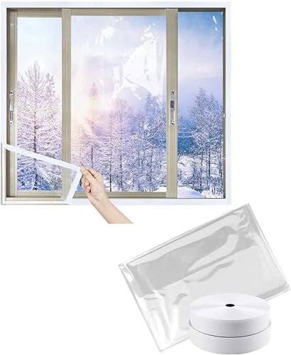 40x195cm,Transparente Isolierfolie für Fenster, transparente Kunststoff Isolierfolie für Fenster, weiches Glas im Winter, Windschutzscheibe Glas