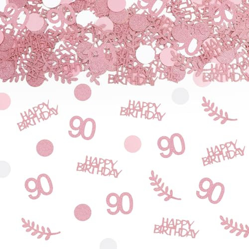 TUZELIYA Konfetti 90 Geburtstag Deko Roségold, Tischdeko deko 90 geburtstag frau mann, 90. geburtstag deko Konfetti, Deko 90.ter Streudeko Geburtstag Konfetti für Jubiläen, Geburtstage, Partys