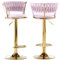 BAKAJI Set 2 Sgabelli da Cucina con Rivestimento in Velluto e Schienale Intrecciato e Altezza Regolabile, Sedie da Bar, Ristorante, Struttura Girevole in Oro con Poggiapiedi, Design Moderno (Rosa)