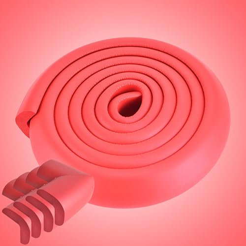 2M Kids Safety Foam Edge Protector with 4 Corner Guards Rubber Bumper Strip Table Edge Cushion Baby Proofing Furniture Guard – Soft Impact Protection (Red)