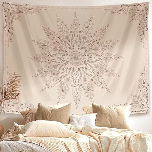 Simpkeely Mandala Blumen Tapisserie, Ästhetische Boho Wanddekoration mit Blume, Medaillon Boho Kunst Druck Wandteppiche für Schlafzimmer und Wohnzimmer - 130 x 150cm