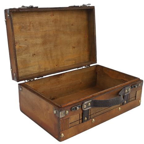 Antique Decorative Wooden Storage Chest Vintage Wood Treasure Box Trunk, Wood Storage Trunk Handbag for Clothes Toys Photo Prop, Vintage Suitcases for Keepsakes, Home Decor (Small)