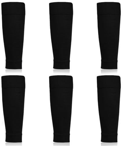 kitudaty 3 Pairs Adult Football Sock Sleeves, Team Leg Sock Black, Elastic Soccer Shin Guards Sleeves, Abrasion Resistant Comfort Breathable for Football Games Beginner