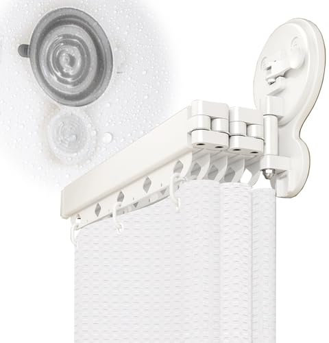 Generisch Klappbare Duschvorhangstange, Eckvorhangstangen Zur Wandmontage, Duschvorhangstange Mit Verstellbarem Winkel, Ohne Bohren, Duschvorhangstange Mit Saugnapf Für Badezimmer(104+25cm)
