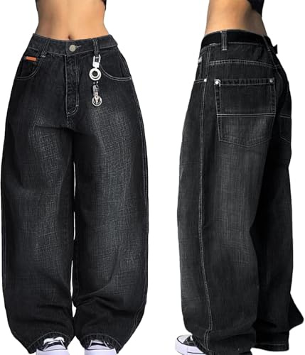 EMMIOL Damen Boyfriends Hip Hop 90er Jahre Vintage Baggy Jeans Loose Denim Hose Mid-Low Waist Jeans