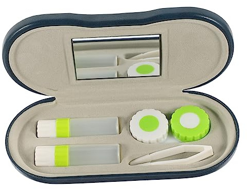 GOOHOCHY Kontaktlinsenbehälter aus Hochwertigem Pu-Material Tragbares Etui für Brillen und Kontaktlinsen Auslaufsicher mit Integriertem Spiegel Praktische Aufbewahrungsbox für Unterwegs