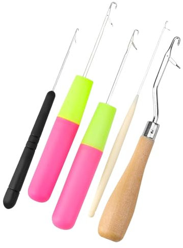 5 Pcs Latch Hook Crochet Needle Set – Small Bent Latch Hooks for Rug Making, Hair Weaving & DIY Crafts – Durable & Ergonomic Crochet Tool Kit