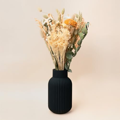 Trockenblumen Feldstrauß Pastell-Orange – Handgebundener Trockenblumenstrauß 50 cm – mit wunderschöner Vase Viola – Tolle Blumenstrauß Dekoration, ewig haltbar Blumenliebhaber