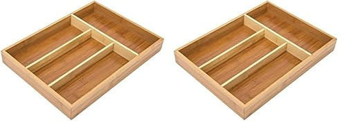 Relaxdays Besteckkasten aus Bambus HxBxT: ca. 4 x 25 x 34cm Besteckeinsatz mit 4 Fächern als Küchenorganizer und Schubladeneinsatz pflegeleichter Schubladenkasten für Besteck Organizer aus Holz, natur