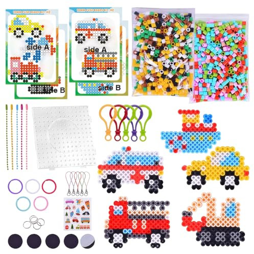 wlertcop Große Bügelperlen 10MM, 1000 Stück XL Steckperlen mit Platten Dino Set mit Steckplatte, 10 Tiere Muster, 15 Schlüsselbänder und Bügelpapier, Kreatives Perlenset für Kinder ab 3 Jahren