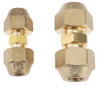 Briny River 2pcs Copper Pipe Extension Joint Connectors with Flare Nuts Suitable for Air Conditioner, Connector Diameter 3/8 1/4