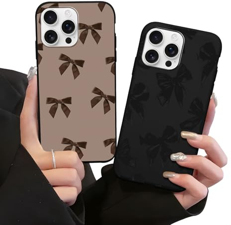 Omyzo 2 Stück Handyhülle für iPhone X XS Hülle 5,8,Cartoon Kawaii Aesthetic Braune Schleife,Schwarze Bow Ribbon Design Schutzhülle Phone Case,TPU Stoßfest Schutzhülle,Süßes